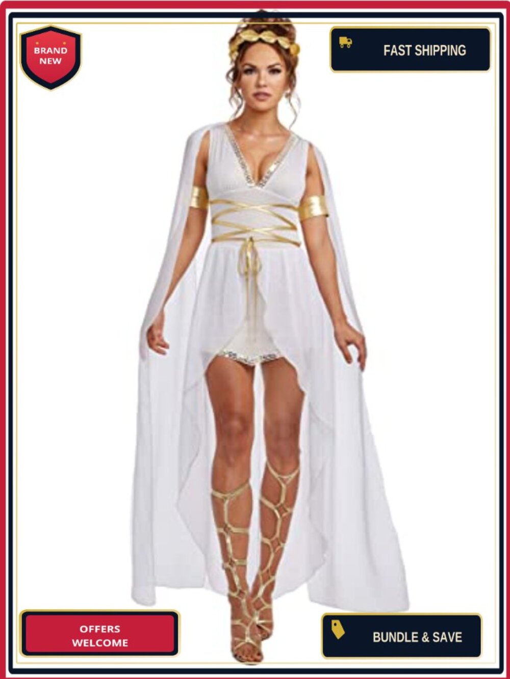 Dreamgirl Venus Greek Goddess Halloween Costume 3-Piece Sheer Chiffon